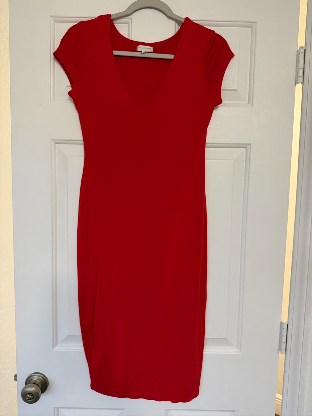 See You Monday Red V-Neck Cap Sleeve Midi Dress